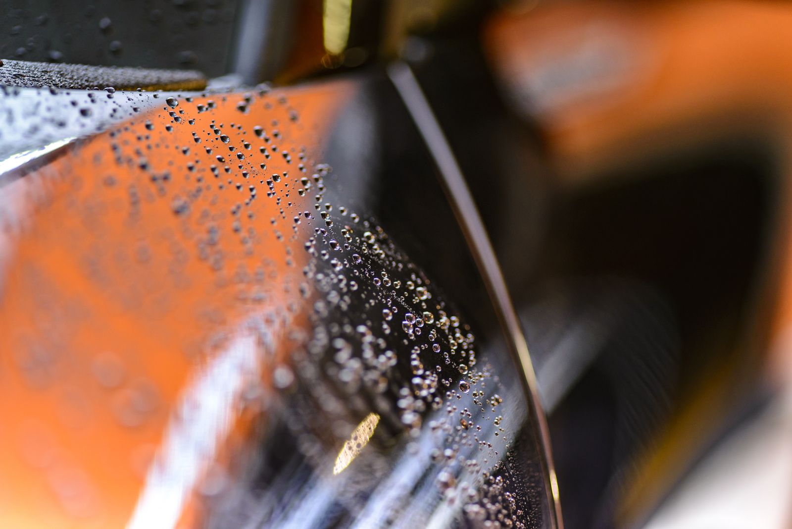 Water beading tightly on coated glossy paint